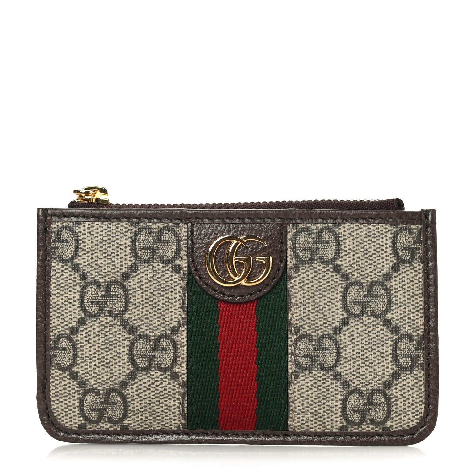 Gucci GG Supreme Monogram Web Ophidia Zip Card Case Brown 1 of 7