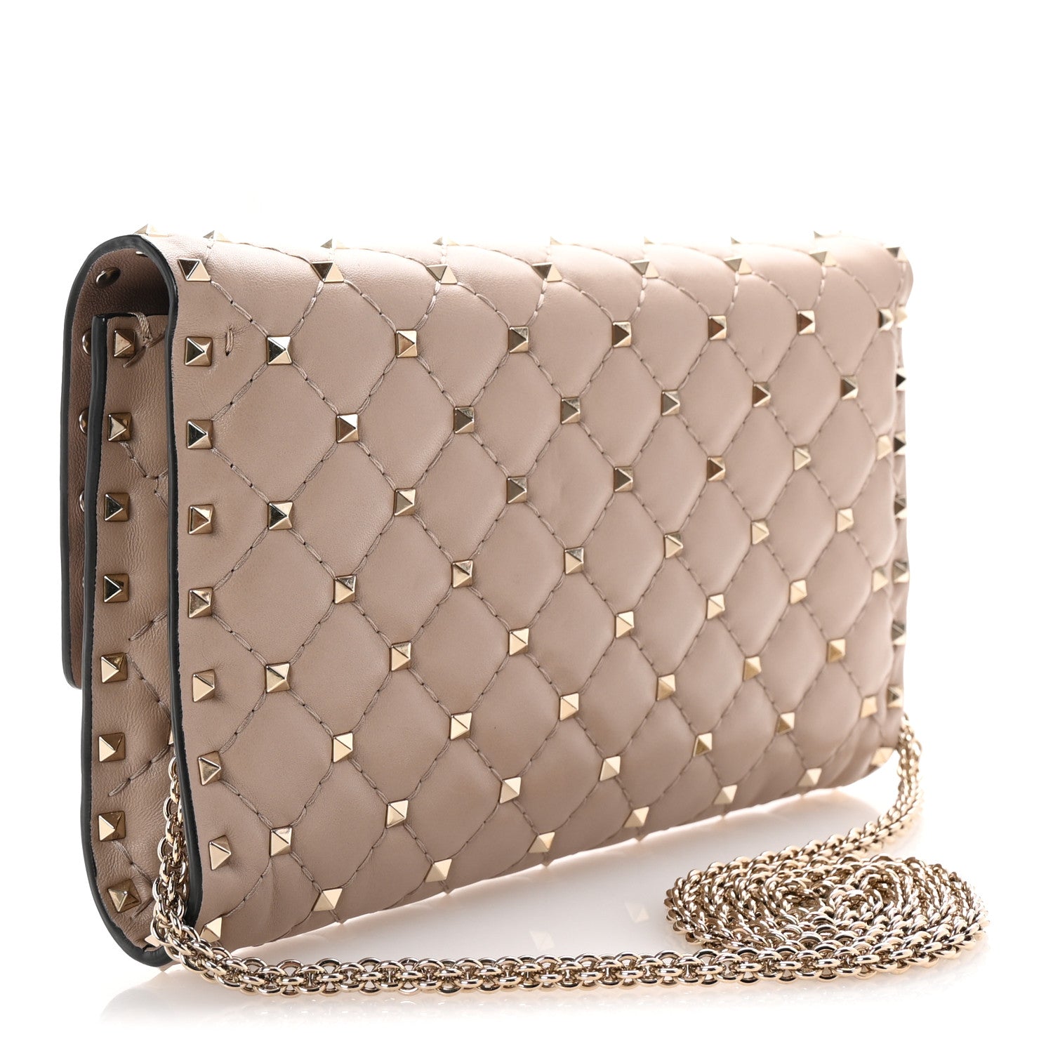 Valentino Garavani Lambskin Rockstud Spike Wallet on Chain Poudre 3 of 9