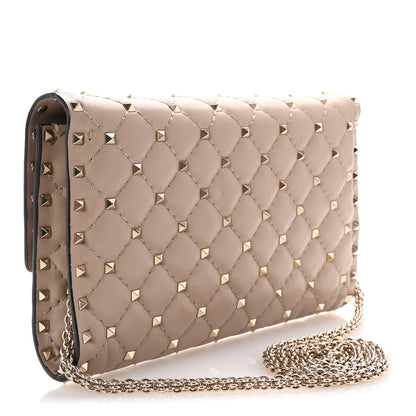 Valentino Garavani Lambskin Rockstud Spike Wallet on Chain Poudre 3 of 9