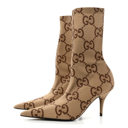 Balenciaga X GUCCI Jersey Maxi GG Monogram Crepe Knife Booties 37.5 Camel Ebony 3 of 8
