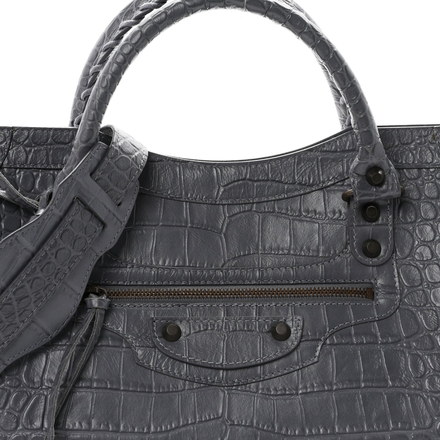 Calfskin Crocodile Embossed Classic Hardware City Gris Beton