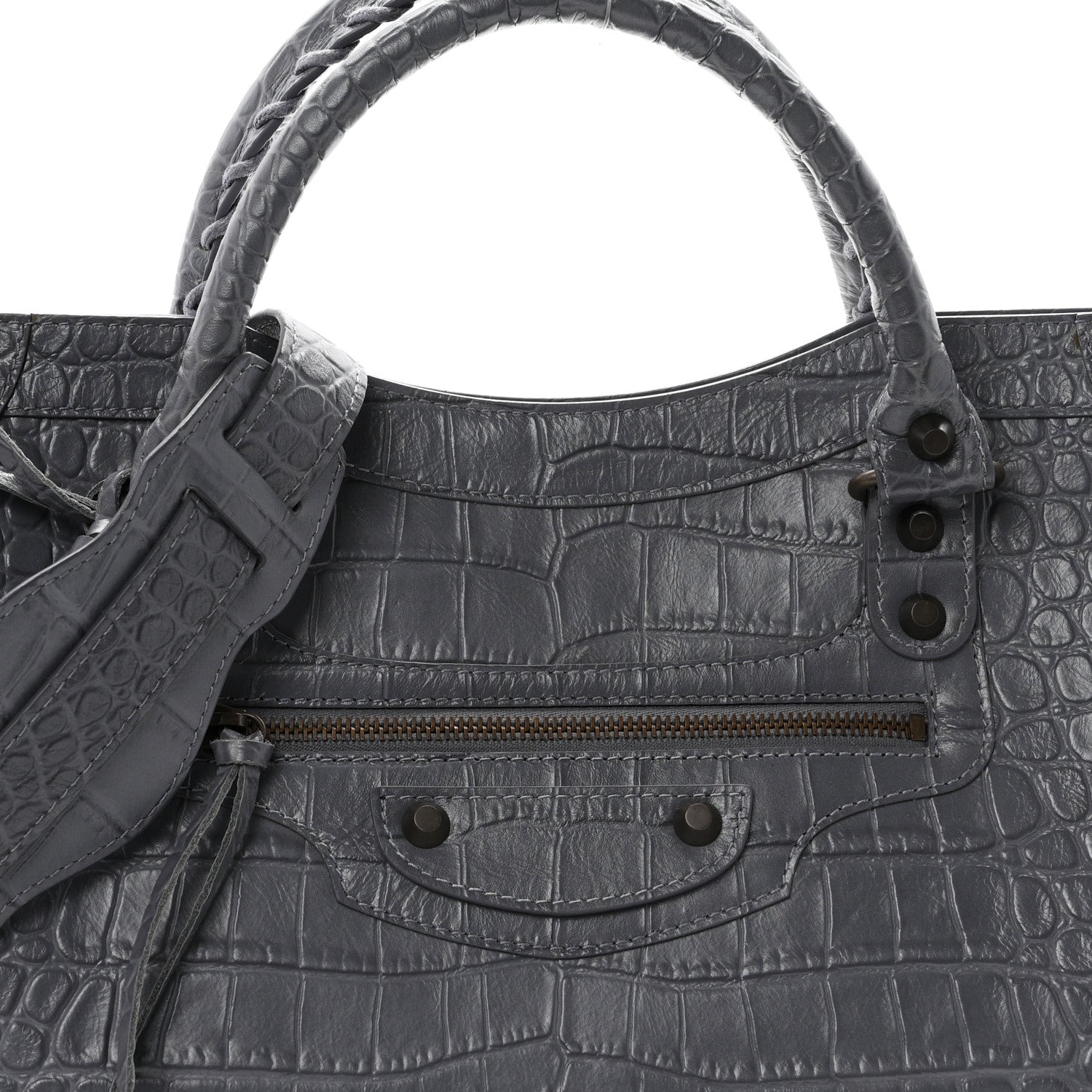 Balenciaga Calfskin Crocodile Embossed Classic Hardware City Gris Beton 9 of 11
