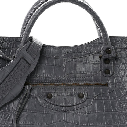 Balenciaga Calfskin Crocodile Embossed Classic Hardware City Gris Beton 9 of 11
