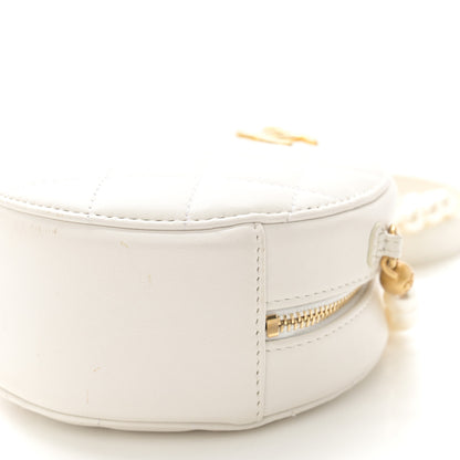 Chanel Calfskin Quilted Pearl Round Clutch With Chain White 10 of 11