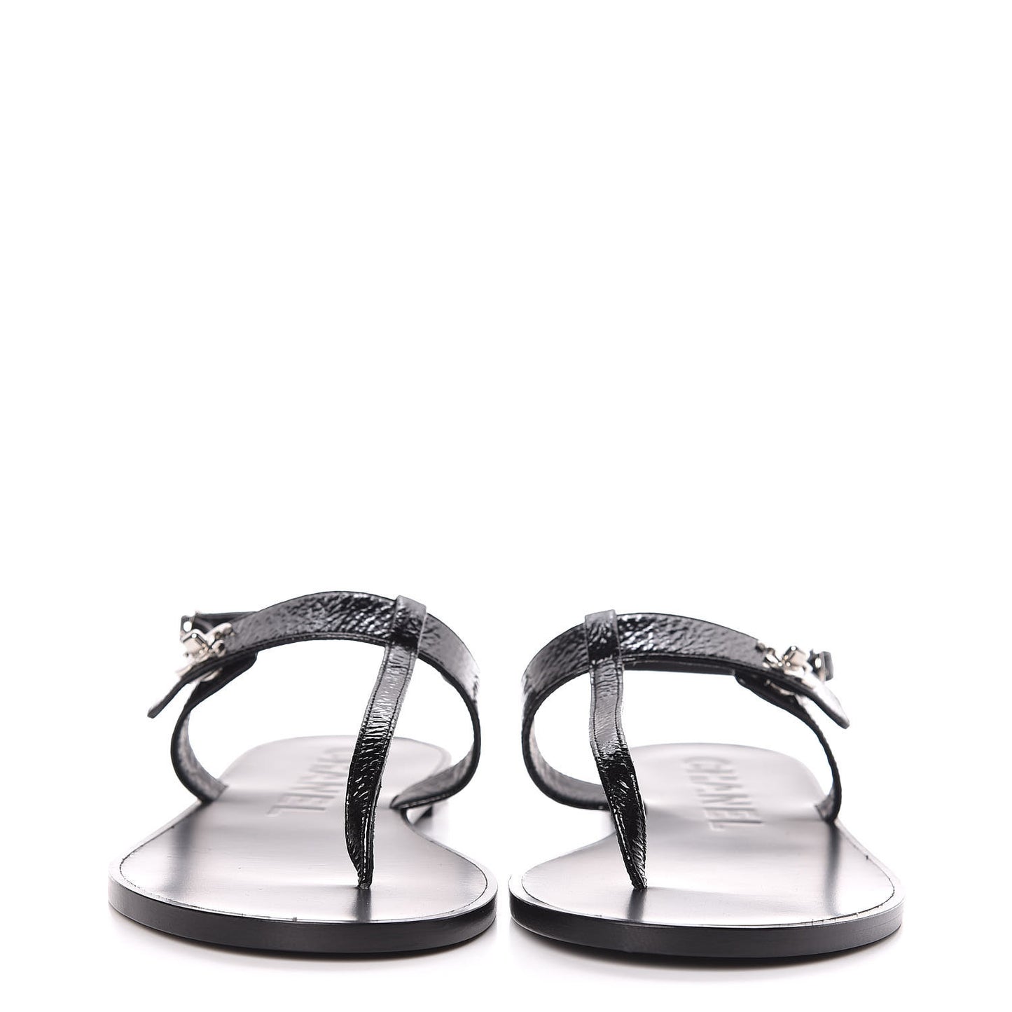 Patent Goatskin CC Thong Sandals 40.5 Black
