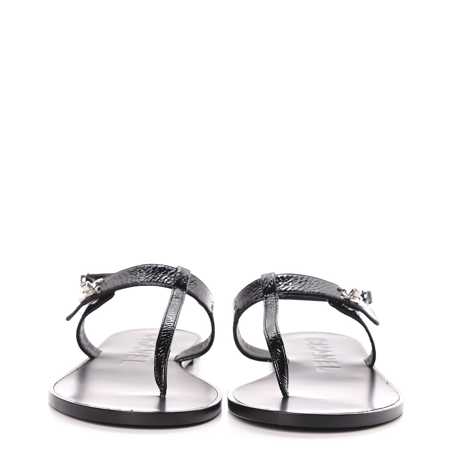 Chanel Patent Goatskin CC Thong Sandals 40.5 Black 2 of 9