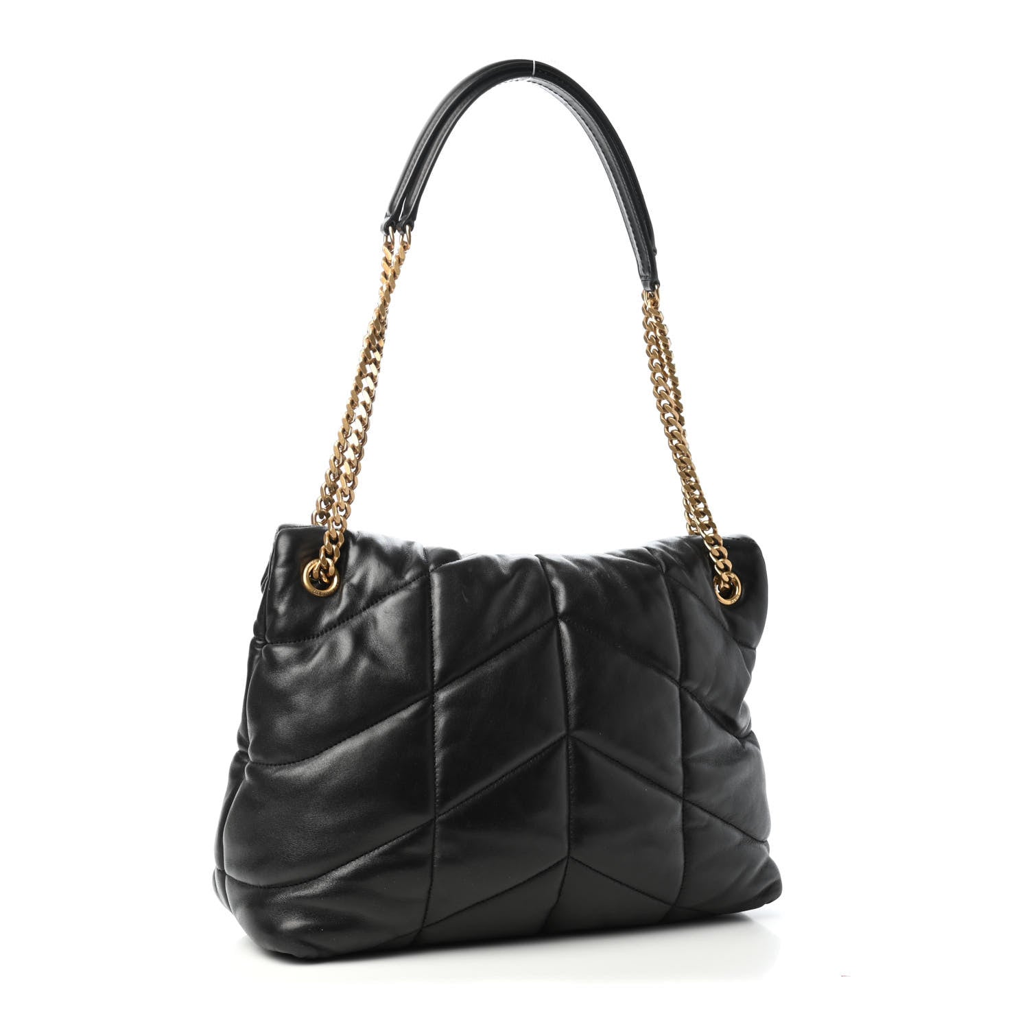 Saint Laurent Lambskin Quilted Medium Loulou Puffer Monogram Chain Satchel Black 2 of 4
