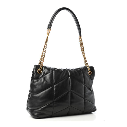 Saint Laurent Lambskin Quilted Medium Loulou Puffer Monogram Chain Satchel Black 2 of 4