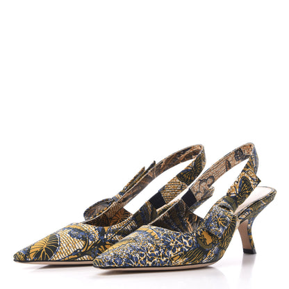 Christian Dior Toile De Jouy Sweet D Slingback Pumps 39 Blue Yellow 3 of 8