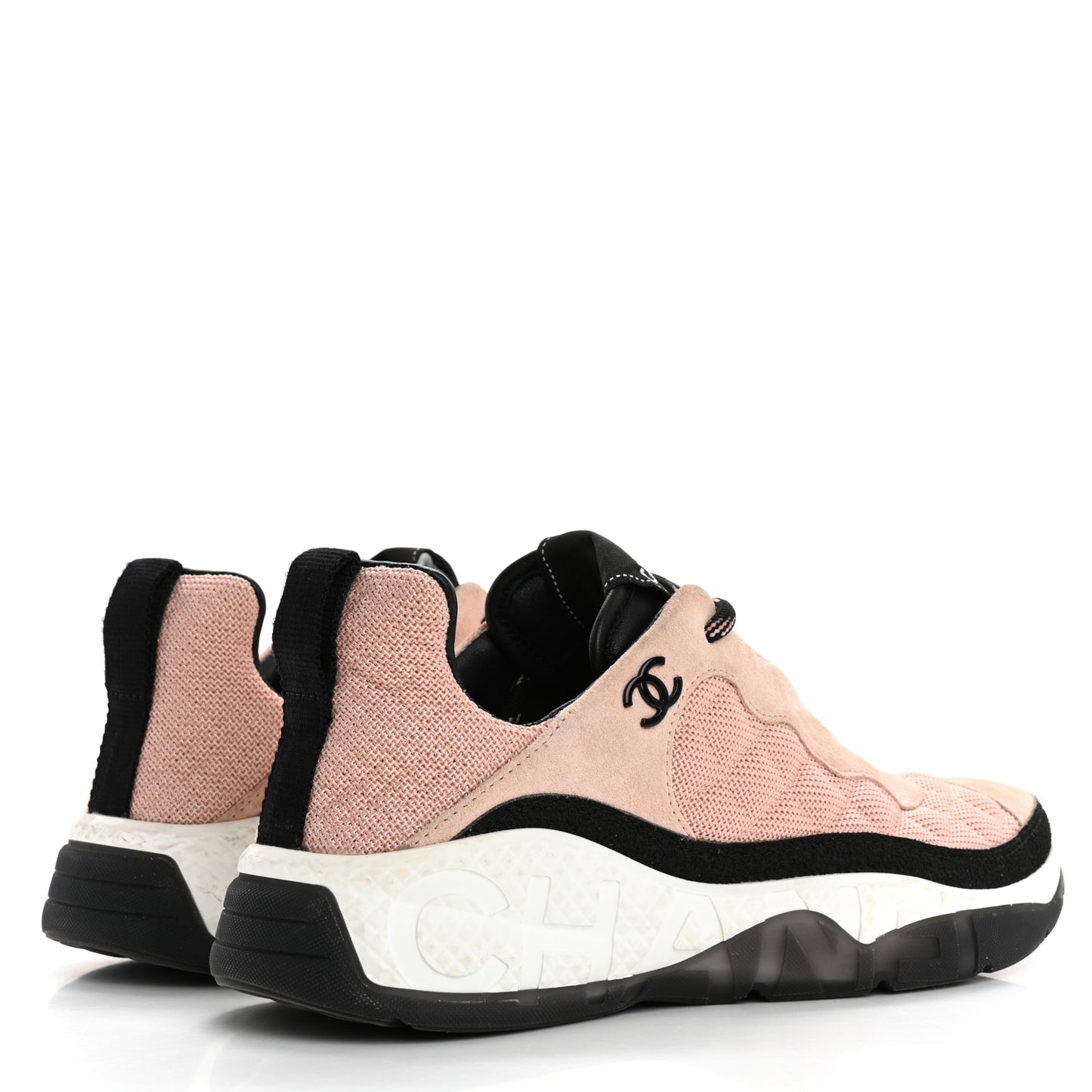 Mesh Suede Calfskin Quilted Sneakers 40 Pink Beige