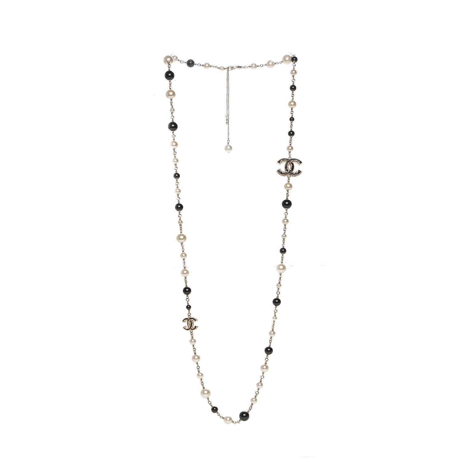 Chanel Pearl Bead Enamel CC Long Necklace Black Gold 3 of 6