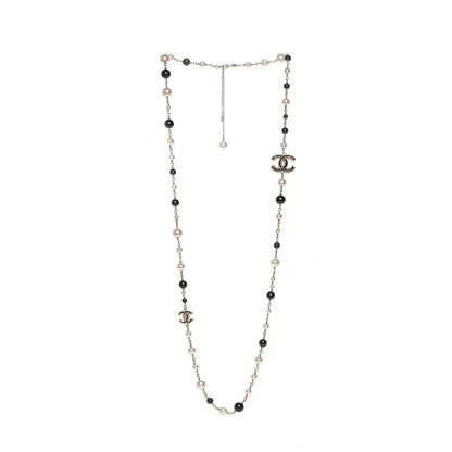 Chanel Pearl Bead Enamel CC Long Necklace Black Gold 3 of 6