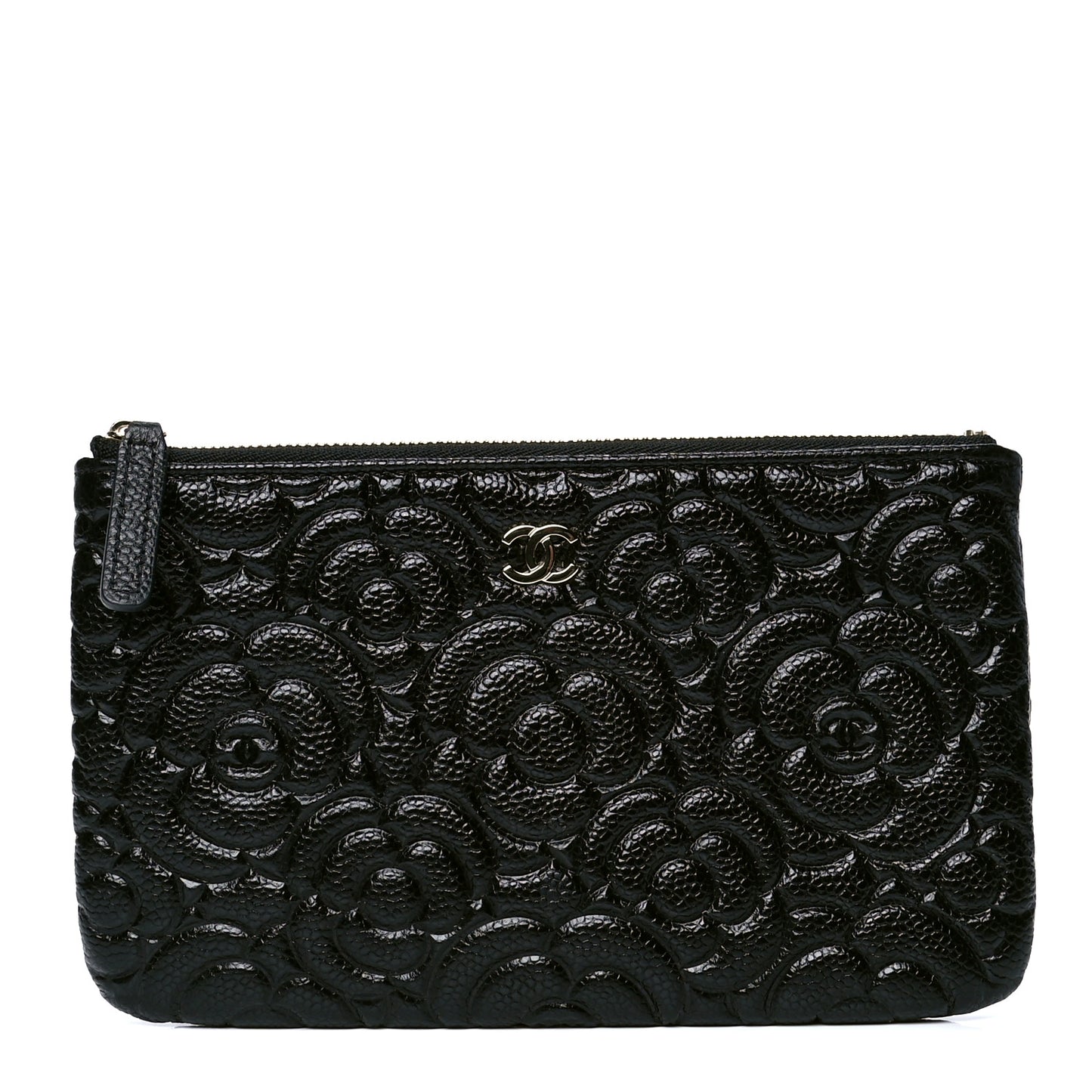 Caviar Camellia Embossed Cosmetic Pouch Black