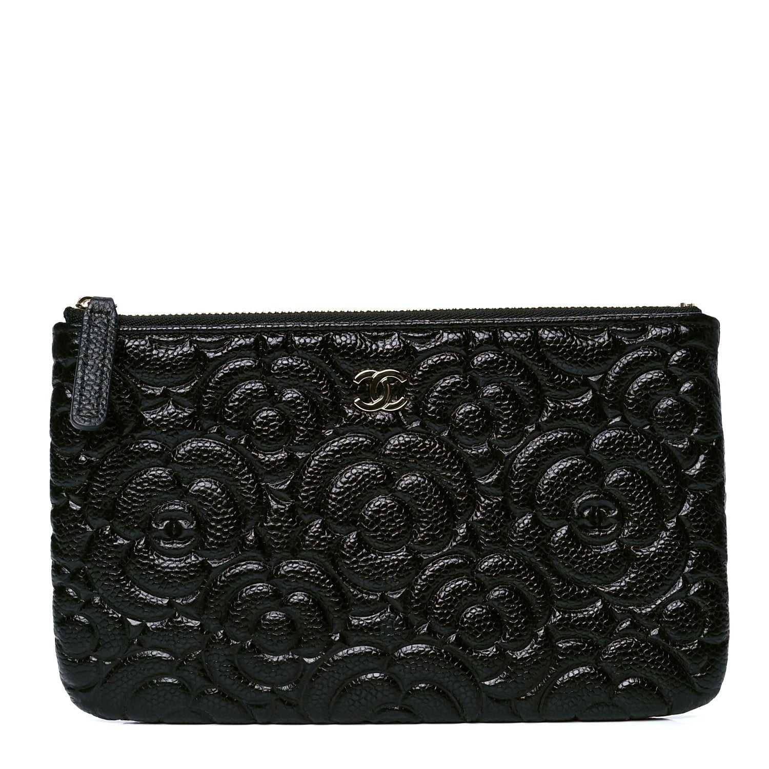 Chanel Caviar Camellia Embossed Cosmetic Pouch Black 1 of 4
