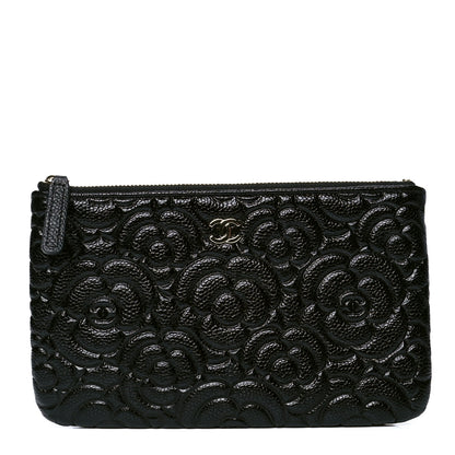 Chanel Caviar Camellia Embossed Cosmetic Pouch Black 1 of 4