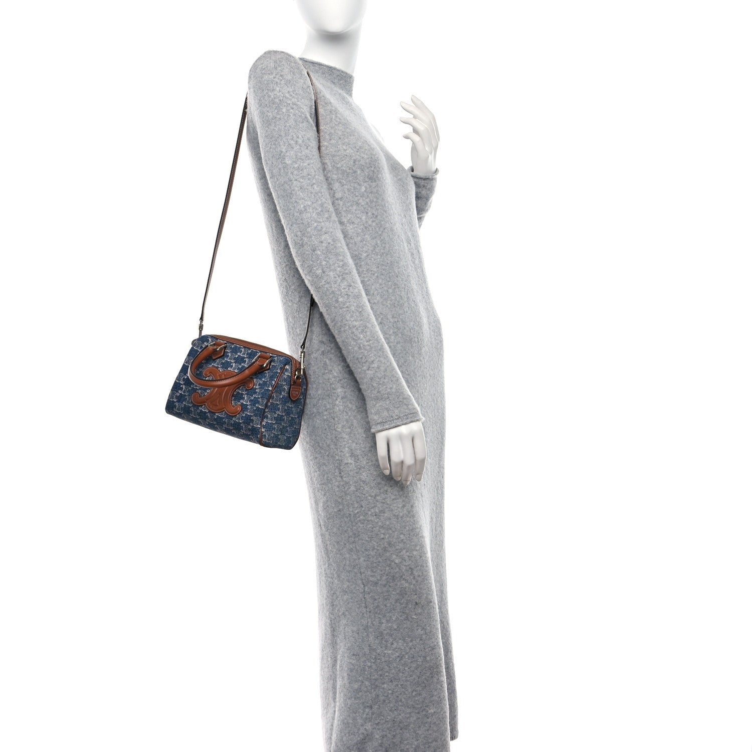 Celine Denim Triomphe All Over Calfskin Small Boston Bag 2 of 9