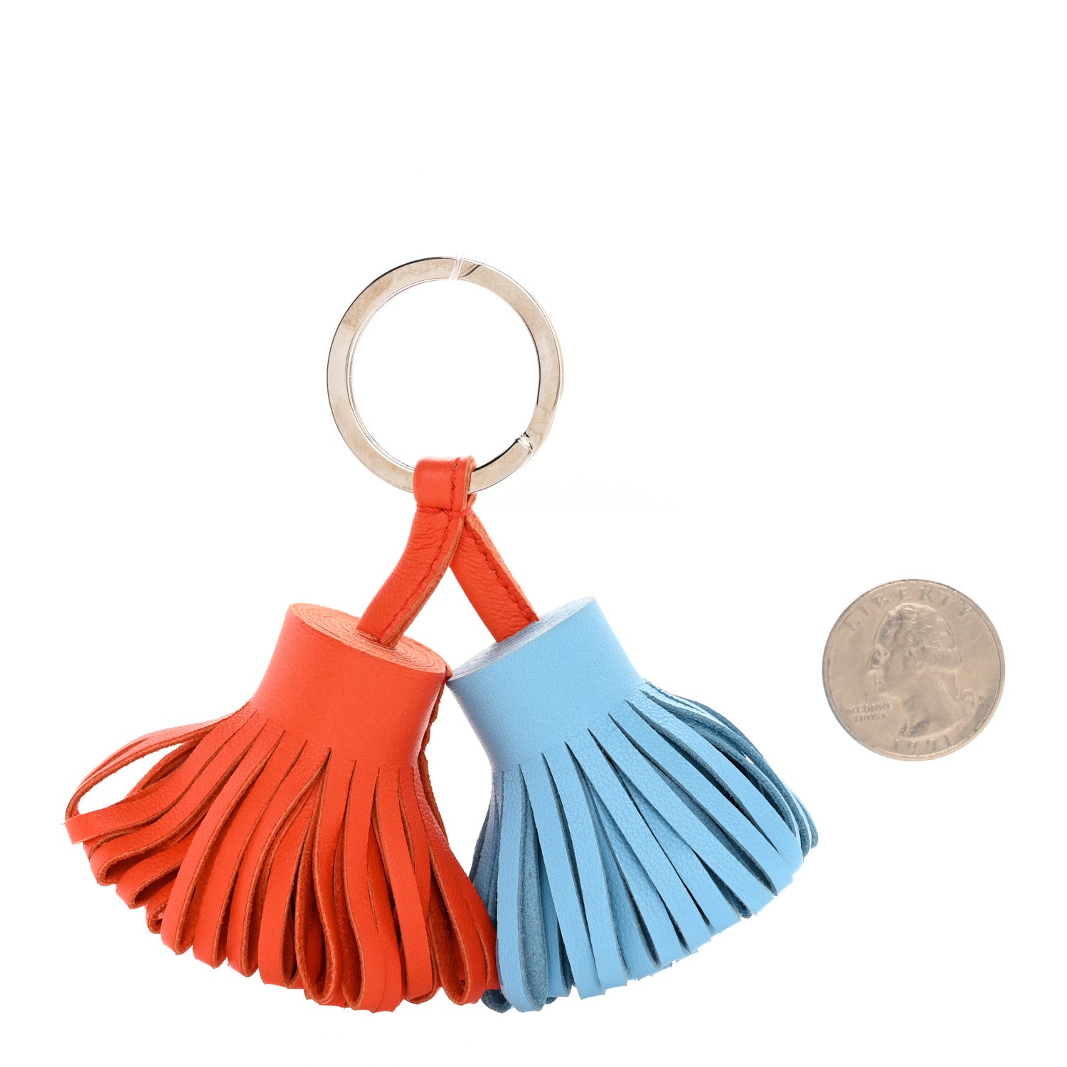 Hermes Lambskin Carmen Uno-Dos Key Holder Celeste Orange Poppy 2 of 4