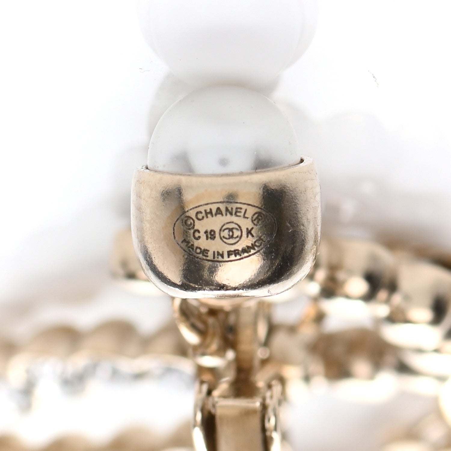 Chanel Crystal Pearl Drop Letter Earrings Silver 4 of 4