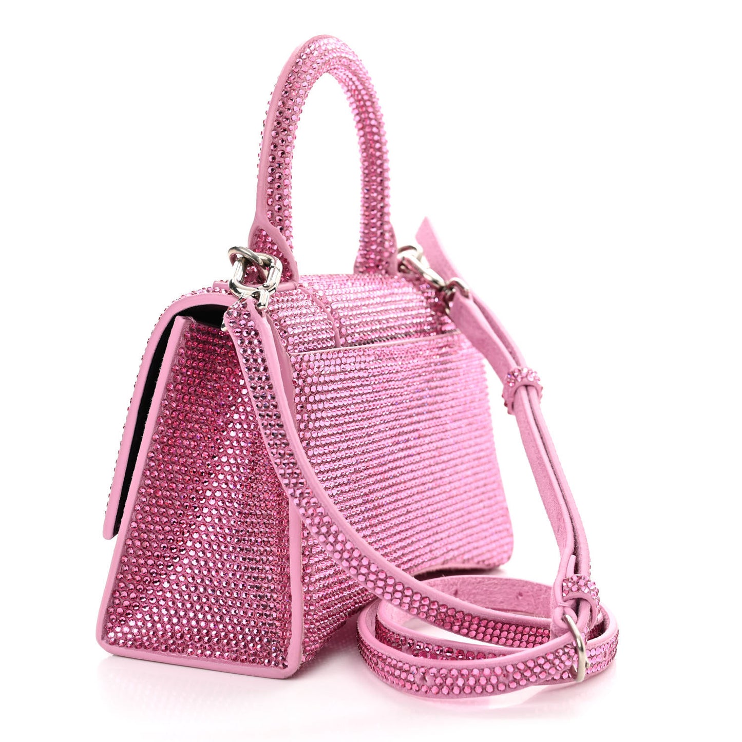 Strass Suede Hourglass Top Handle Bag XS Pink