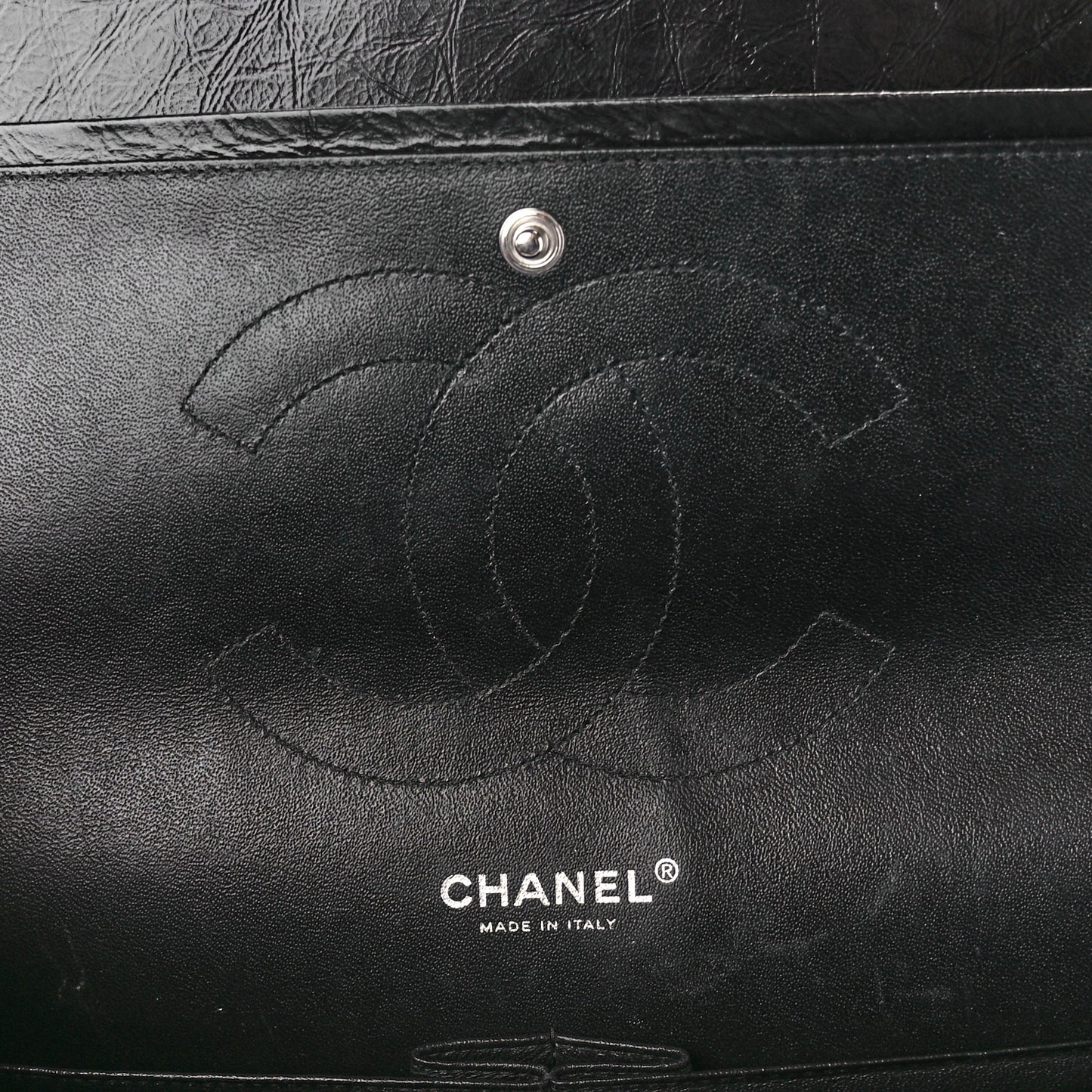 Shiny Distressed Calfskin Quilted Jumbo Double Flap So Black