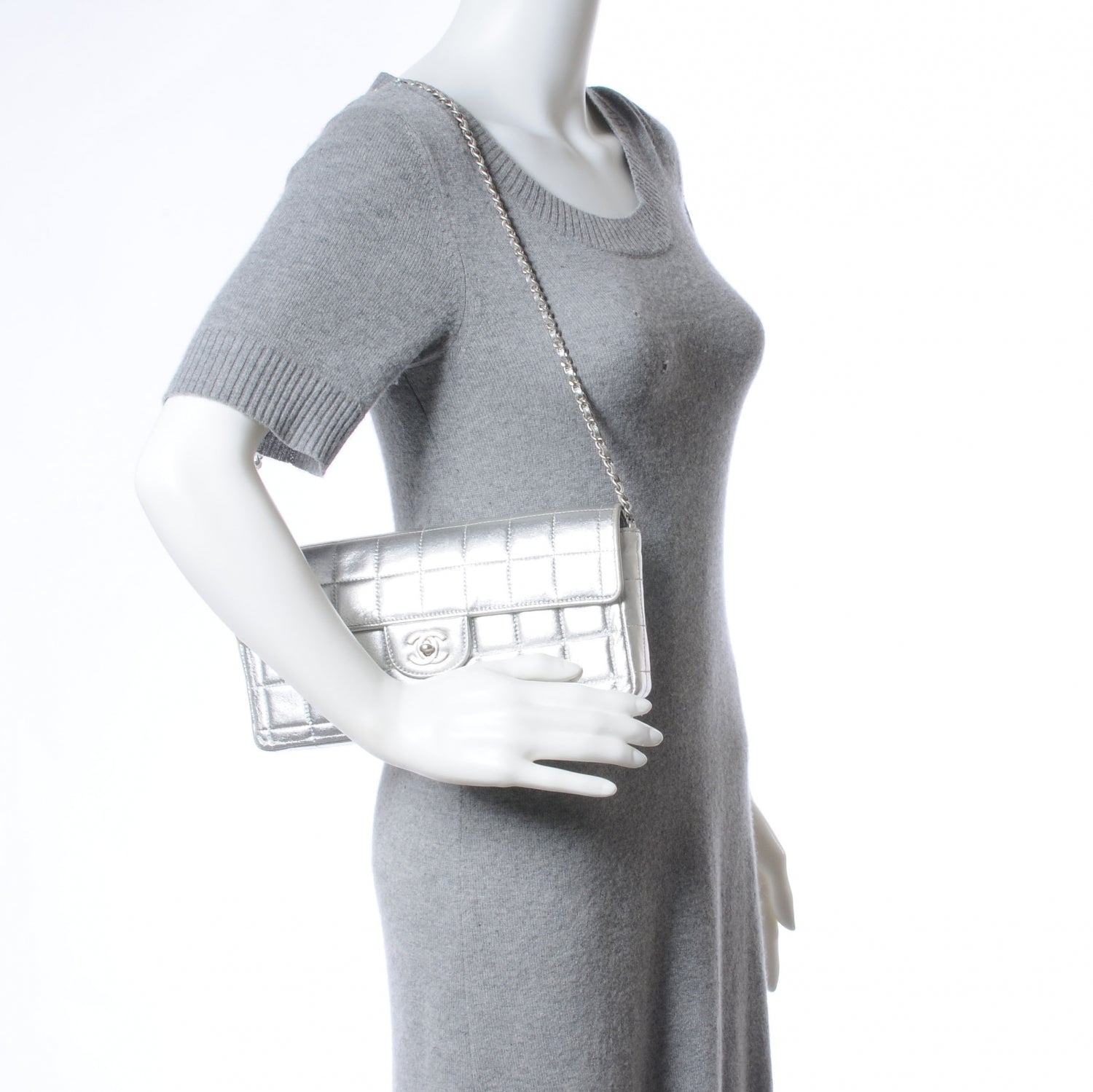 Chanel Lambskin East West Chocolate Bar Flap Silver 2 of 8