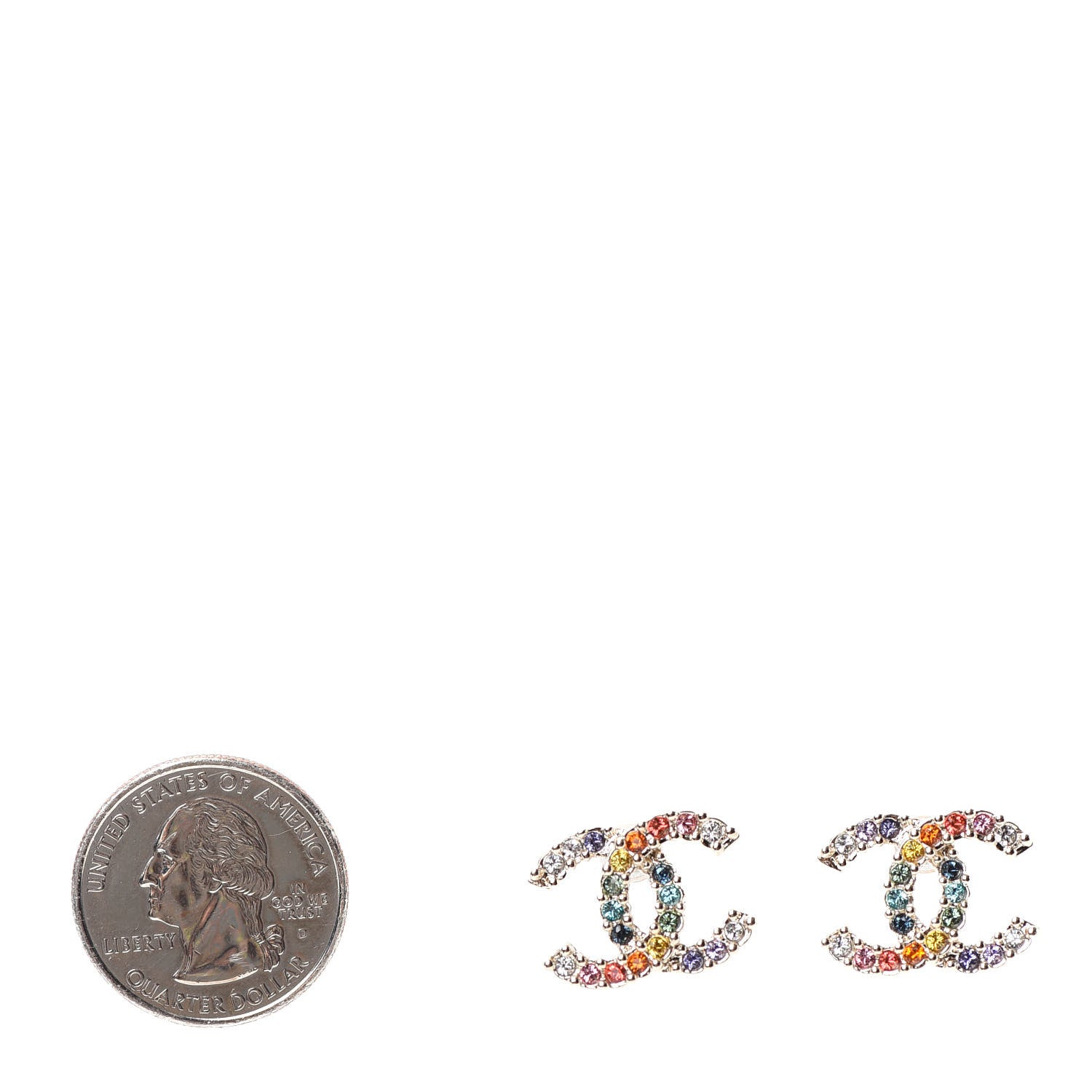 Chanel Crystal Over The Rainbow CC Earrings Gold Multicolor 2 of 4