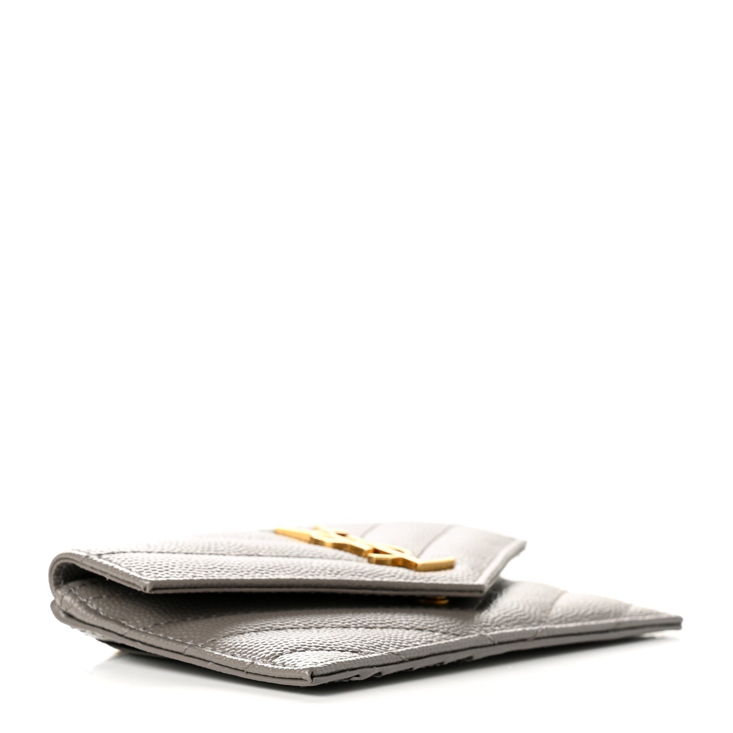 Saint Laurent Grain De Poudre Matelasse Chevron Monogram Compact Wallet Fog 4 of 6
