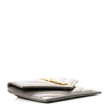 Saint Laurent Grain De Poudre Matelasse Chevron Monogram Compact Wallet Fog 4 of 6