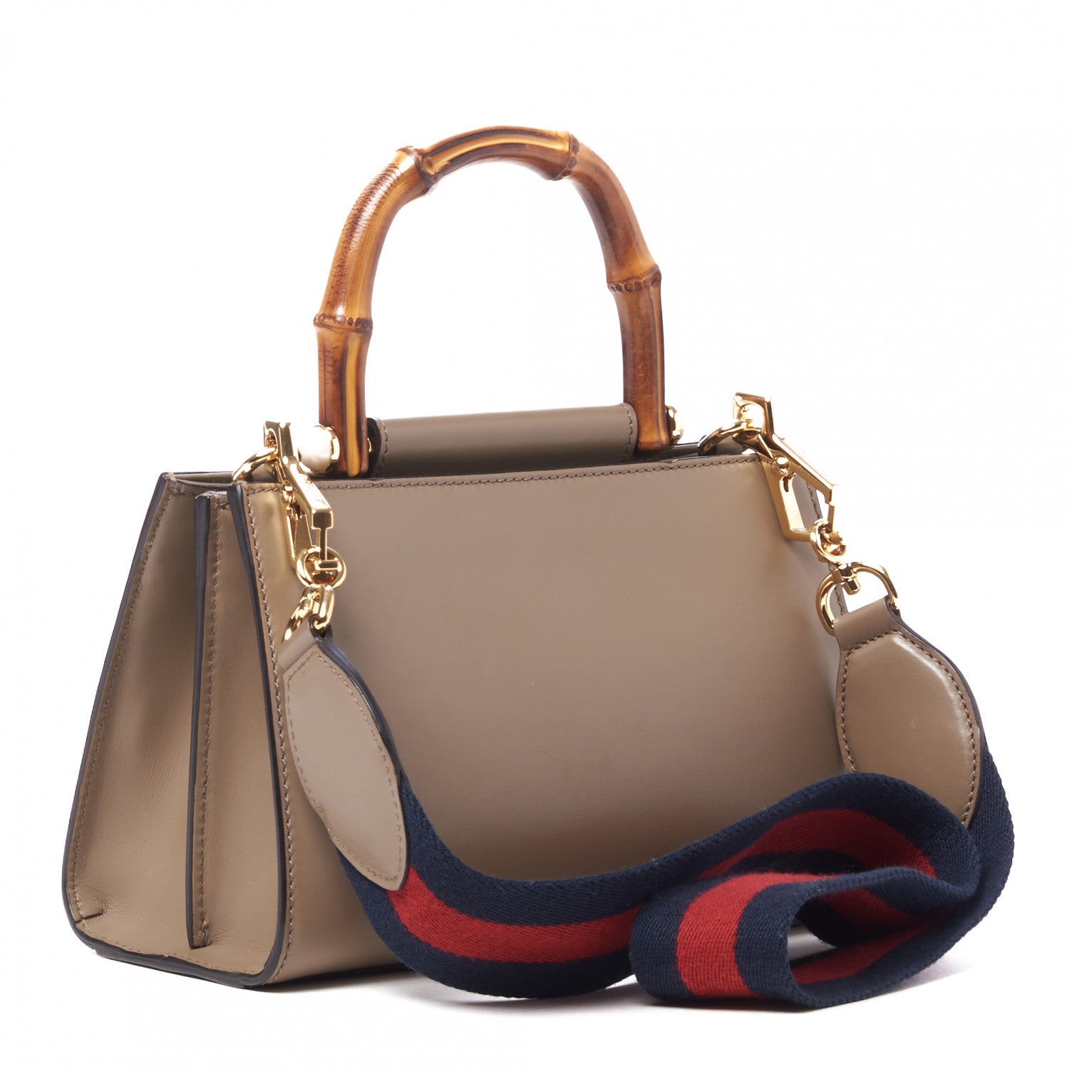 Gucci Nappa Bamboo Web Mini Nymphaea Top Handle Bag Brown 2 of 9