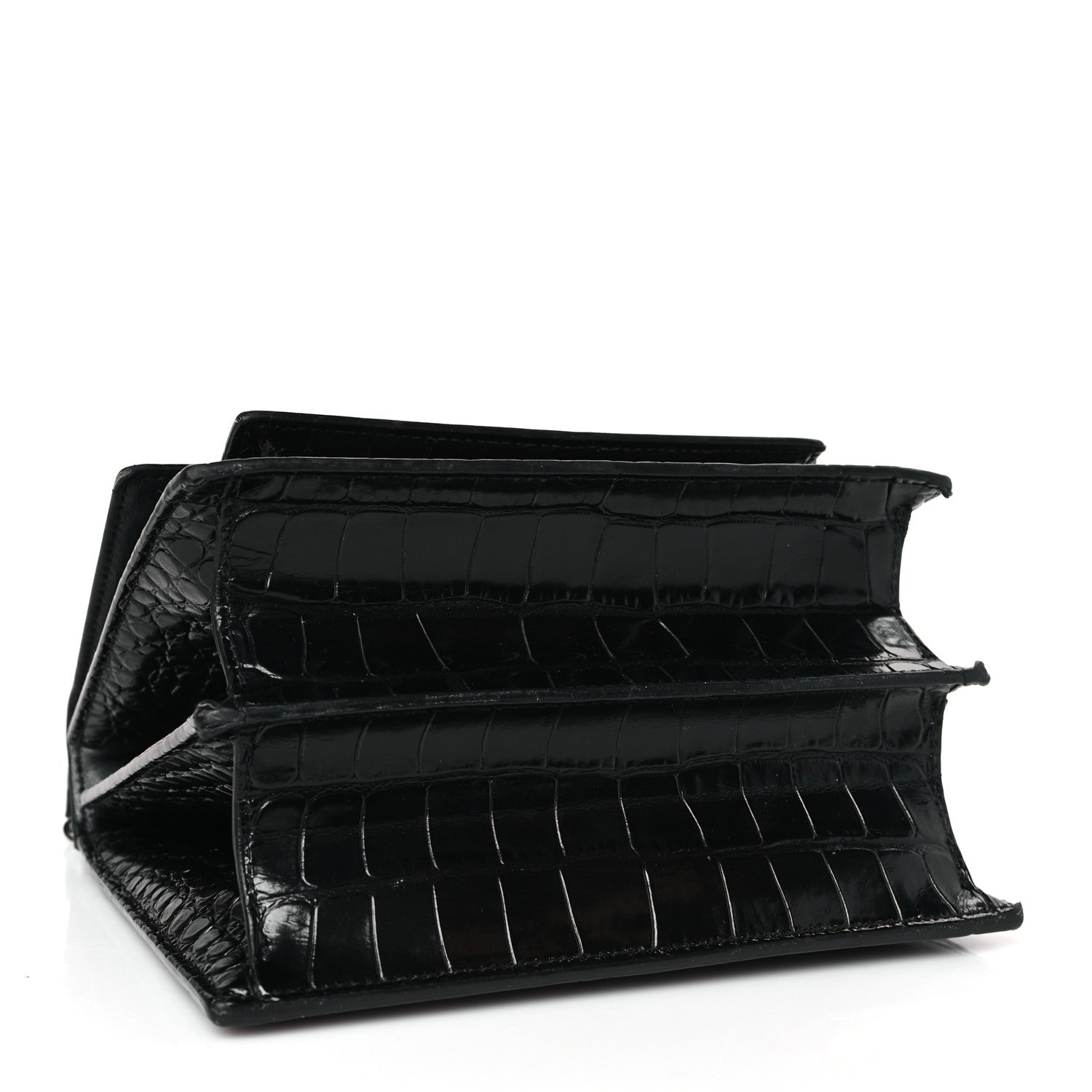 Balenciaga Shiny Calfskin Monochrome Crocodile Embossed S Sharp Chain Shoulder Bag Black 4 of 9