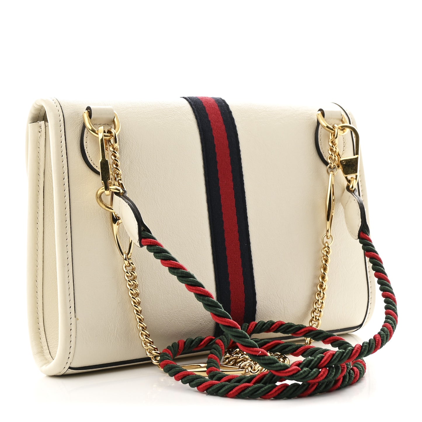 Textured Calfskin Web Small Rajah Slim Flap Shoulder Bag Mystic White