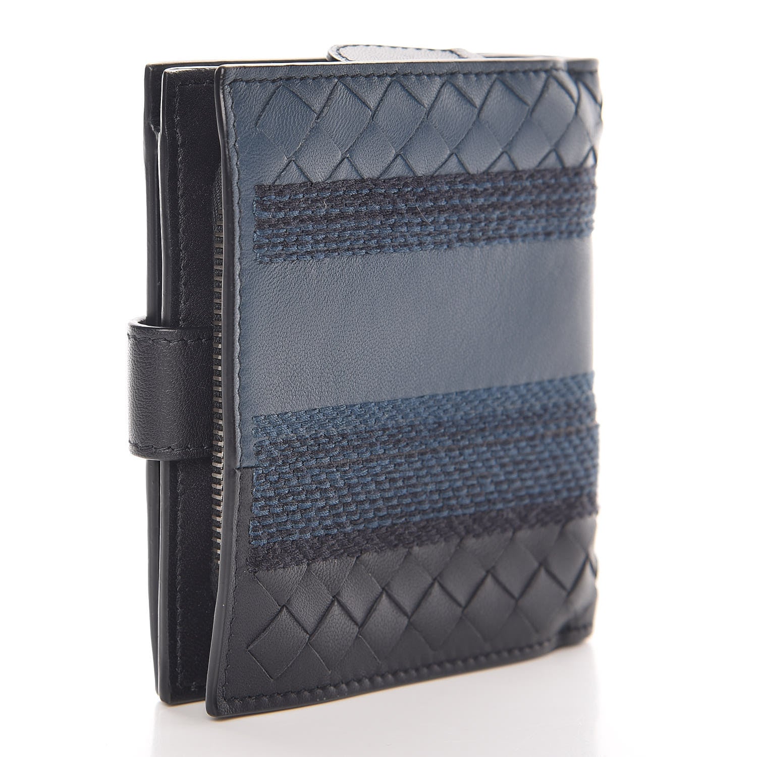 Bottega Veneta Nappa Intrecciato Stitched French Flap Wallet Tourmaline Denim Krim 3 of 7