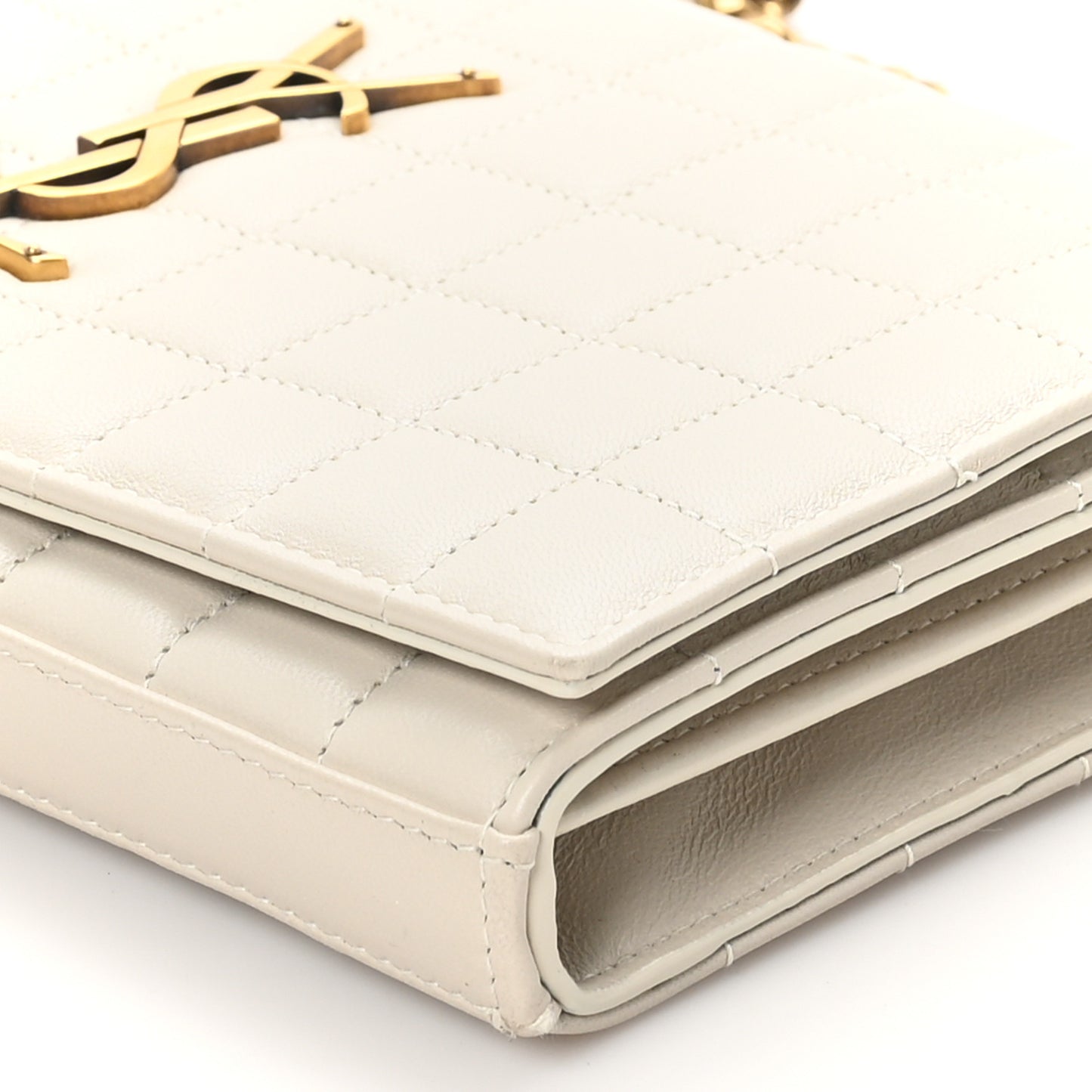 Lambskin Carre Quilted Cassandre Chain Wallet Blanc Vintage