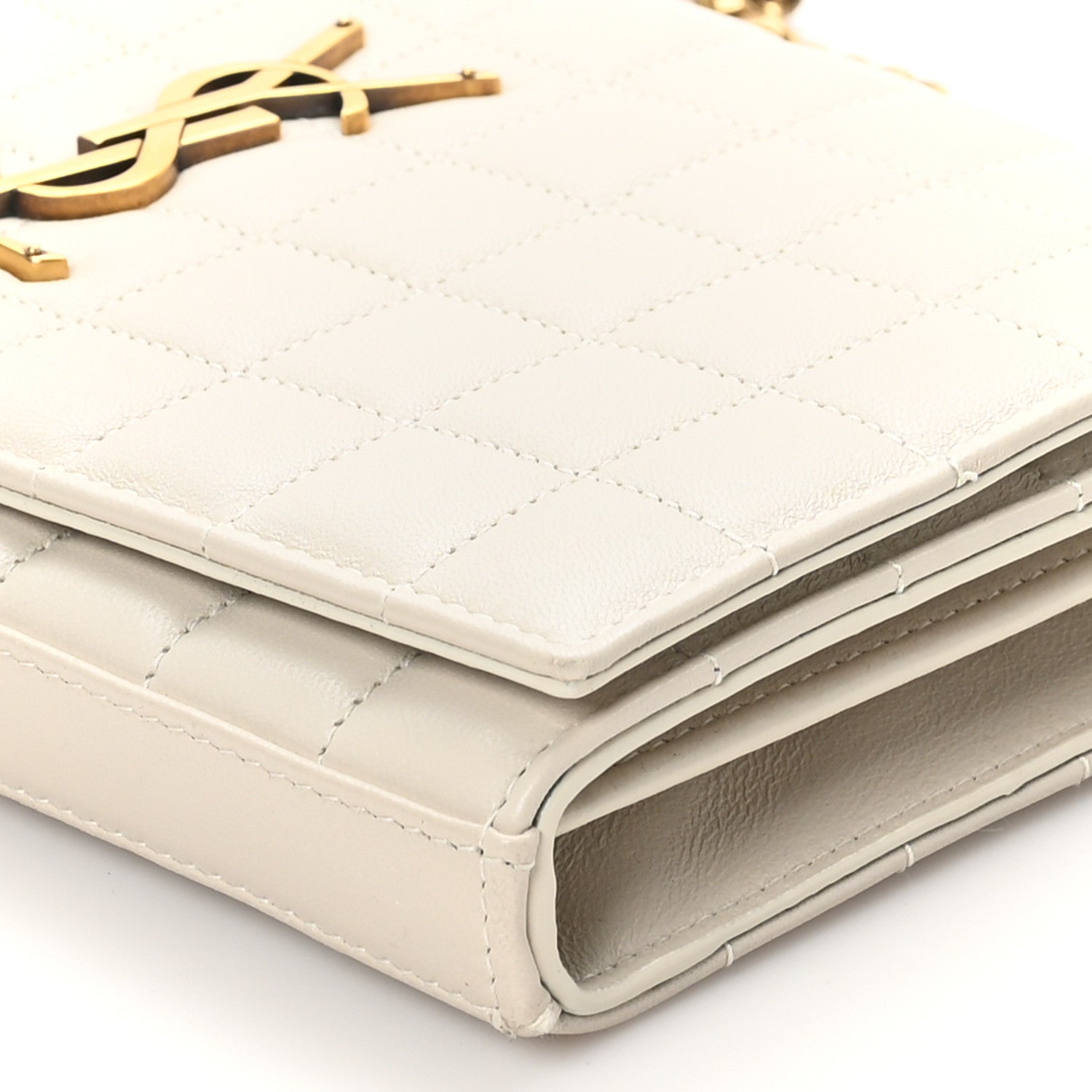 Saint Laurent Lambskin Carre Quilted Cassandre Chain Wallet Blanc Vintage 11 of 11