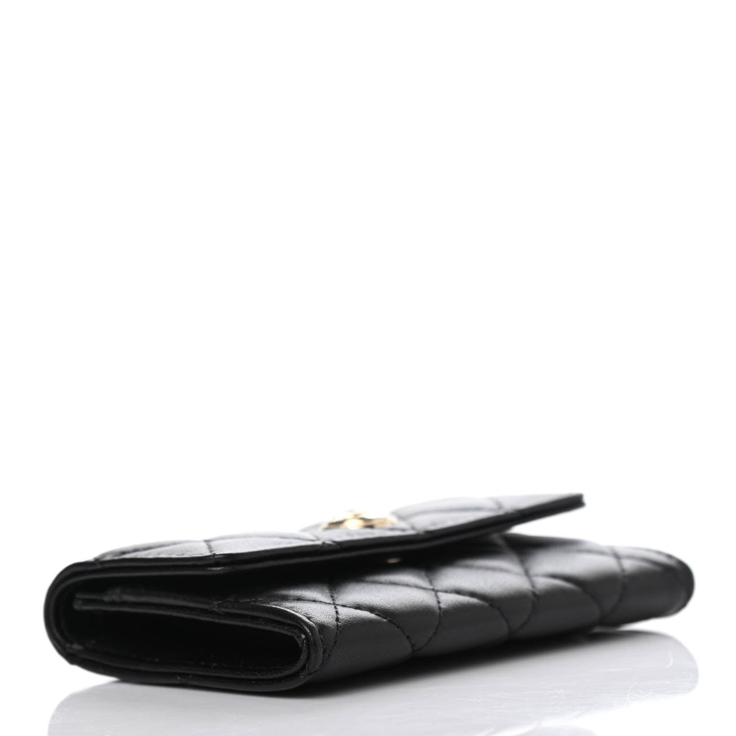 Chanel Lambskin Quilted CC Button Flap Card Holder Black 3 of 4