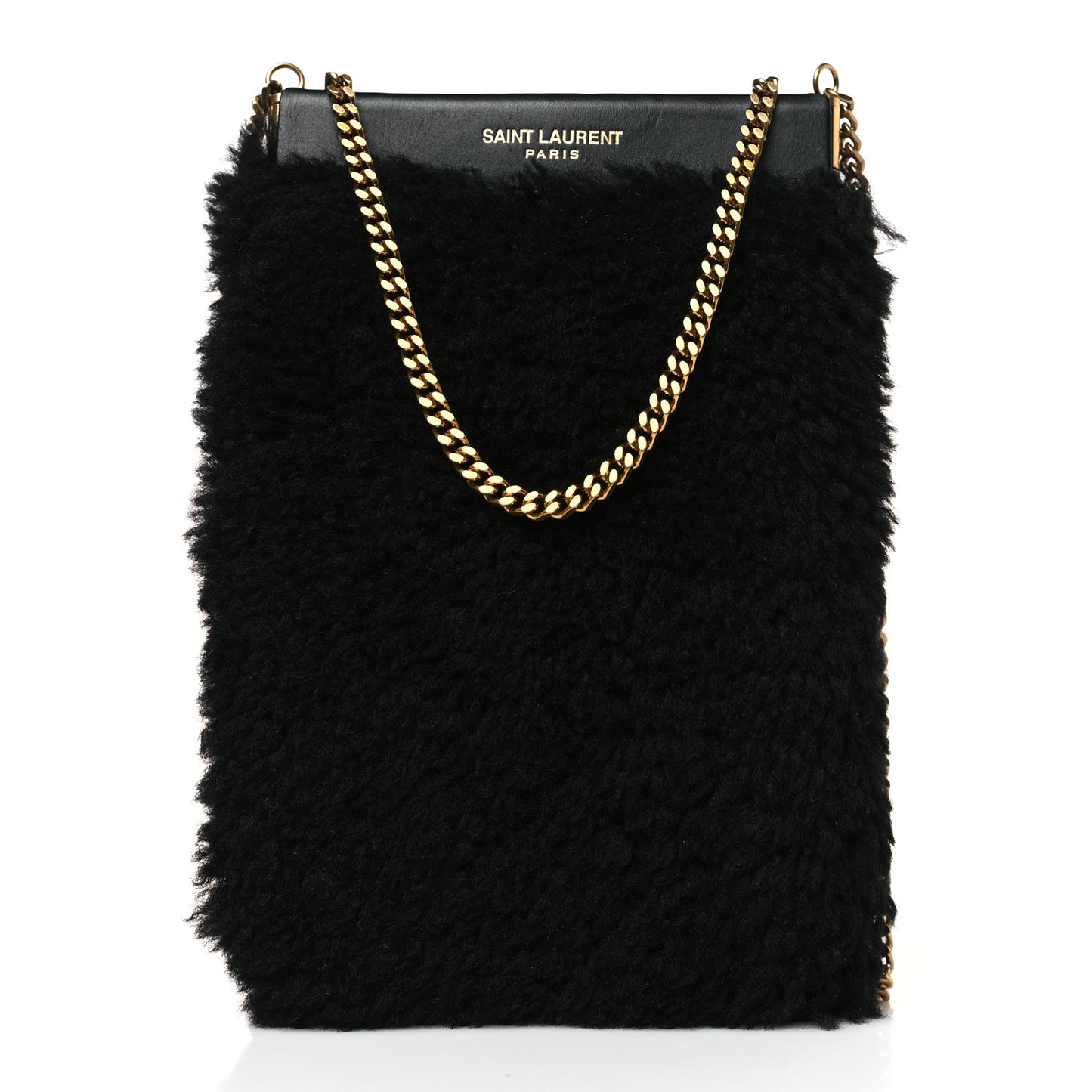 Shearling Mini Pac Pac Pouch On Chain Black