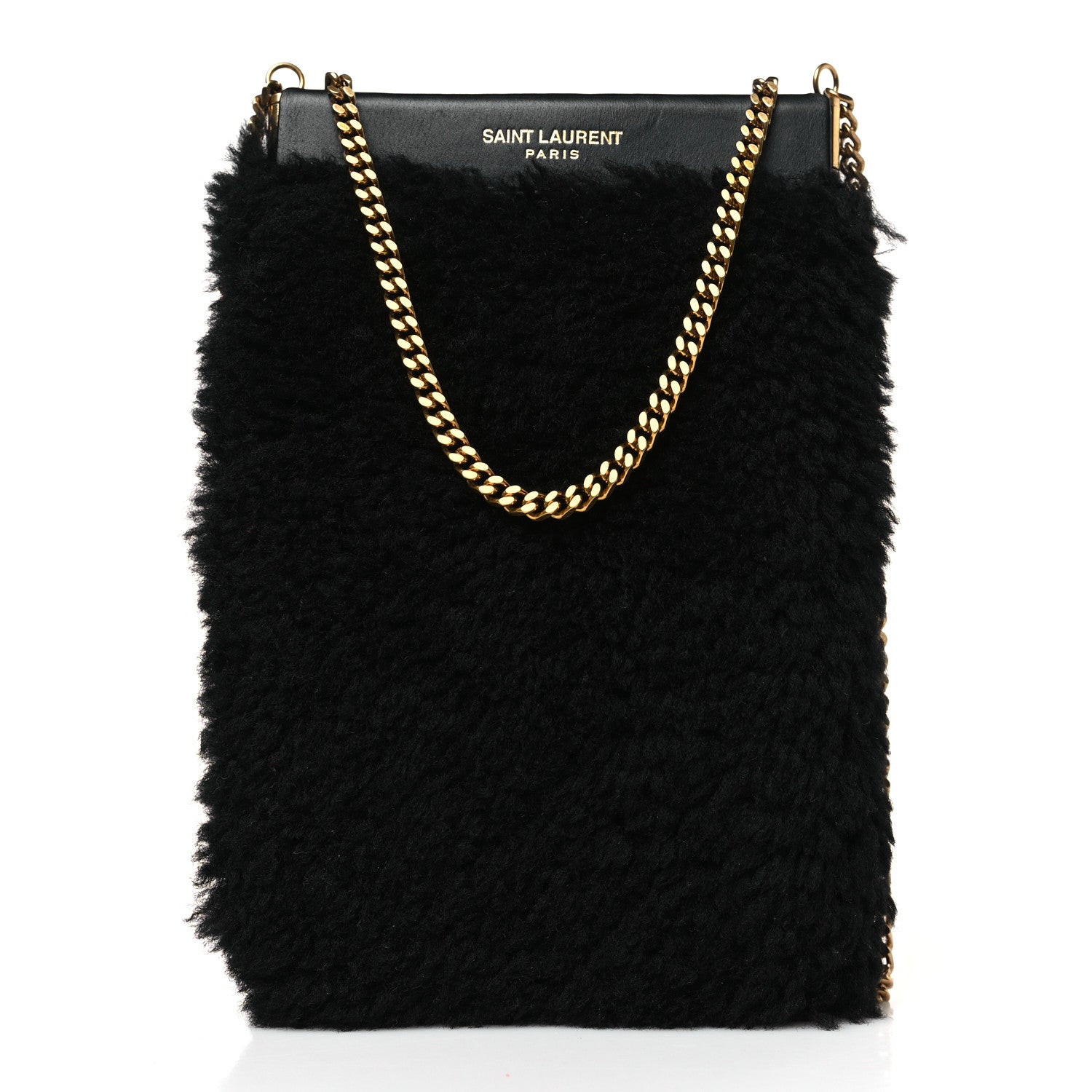Saint Laurent Shearling Mini Pac Pac Pouch On Chain Black 1 of 9