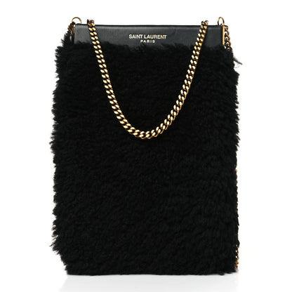 Saint Laurent Shearling Mini Pac Pac Pouch On Chain Black 1 of 9