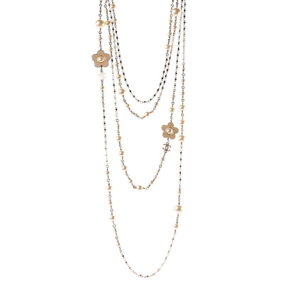 Chanel Pearl Flower CC Multi Strand Long Necklace Gold 1 of 8