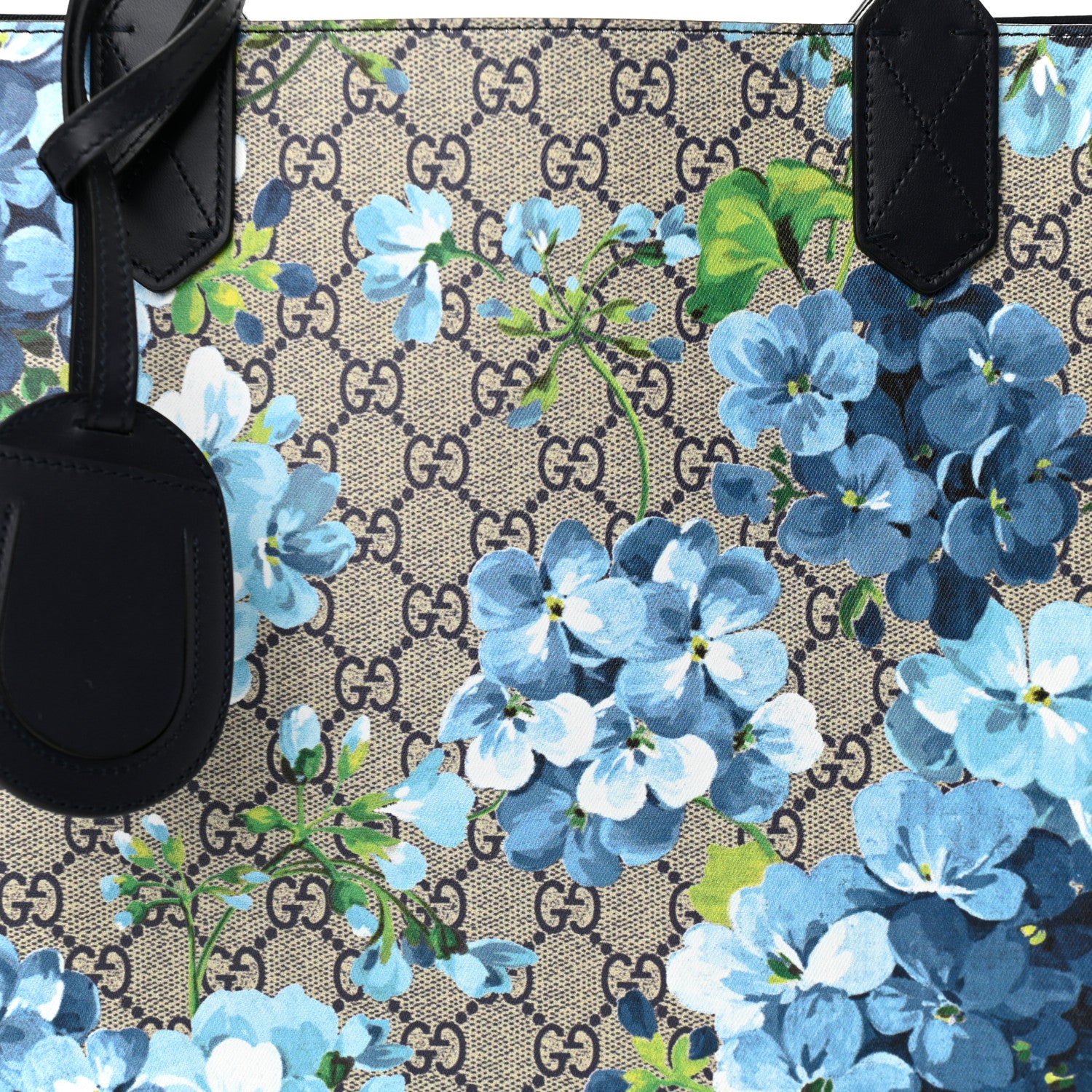 Gucci GG Supreme Monogram Blooms Medium Reversible Tote Beige Blue Navy 10 of 17