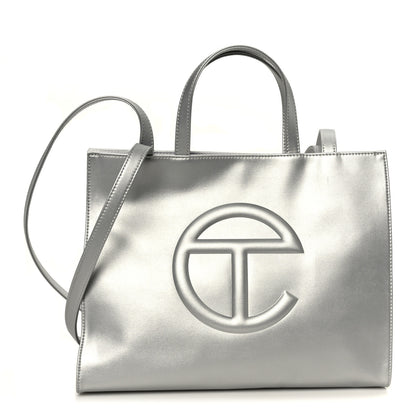Telfar Metallic Vegan Leather Medium Shopping Bag Silver 1 of 10