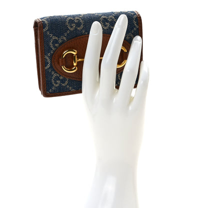 Gucci New Denim GG Monogram Dollar Calfskin Horsebit 1955 Card Case Wallet Blue Tea Cuir Epilog 2 of 9