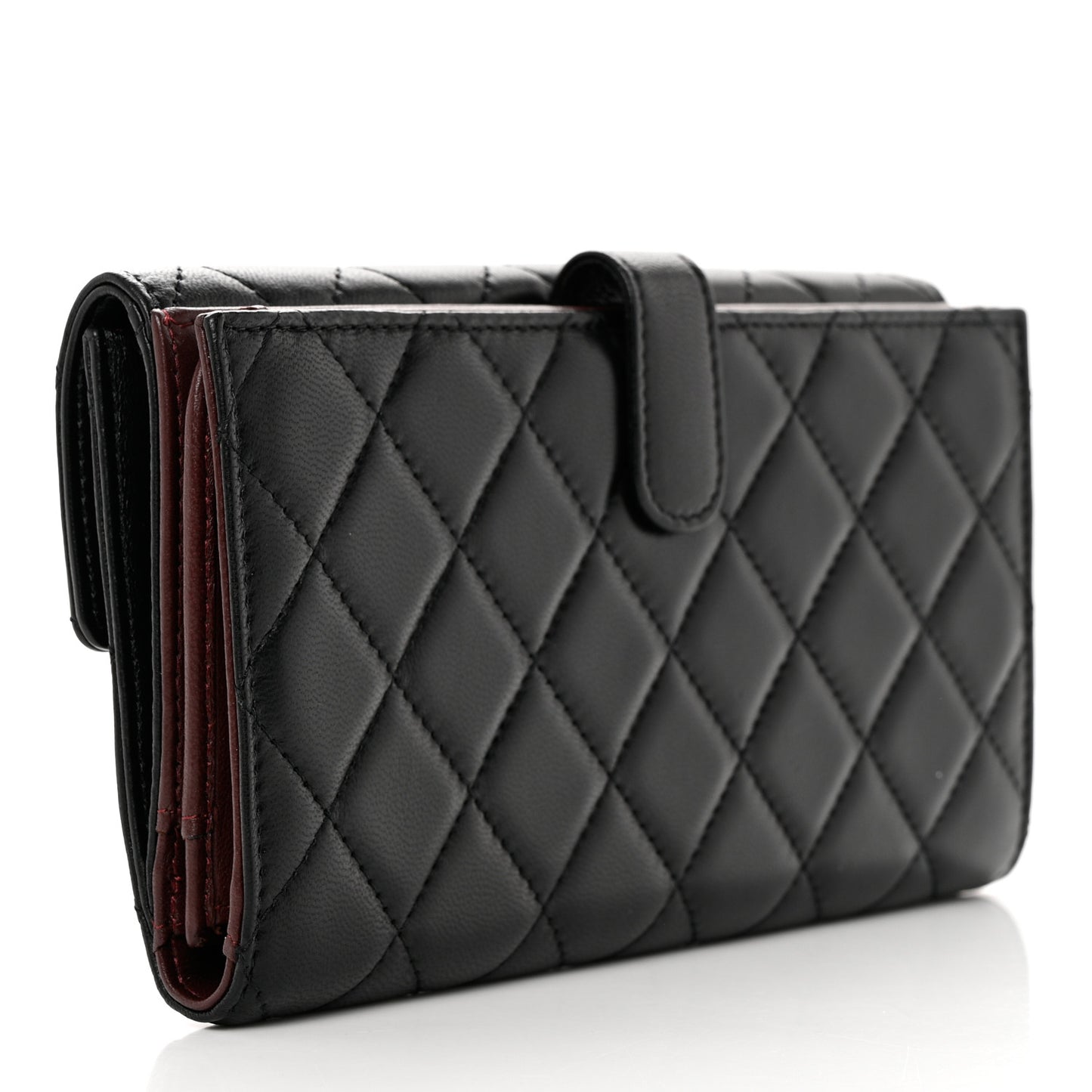 Lambskin Quilted Long Flap Wallet Black