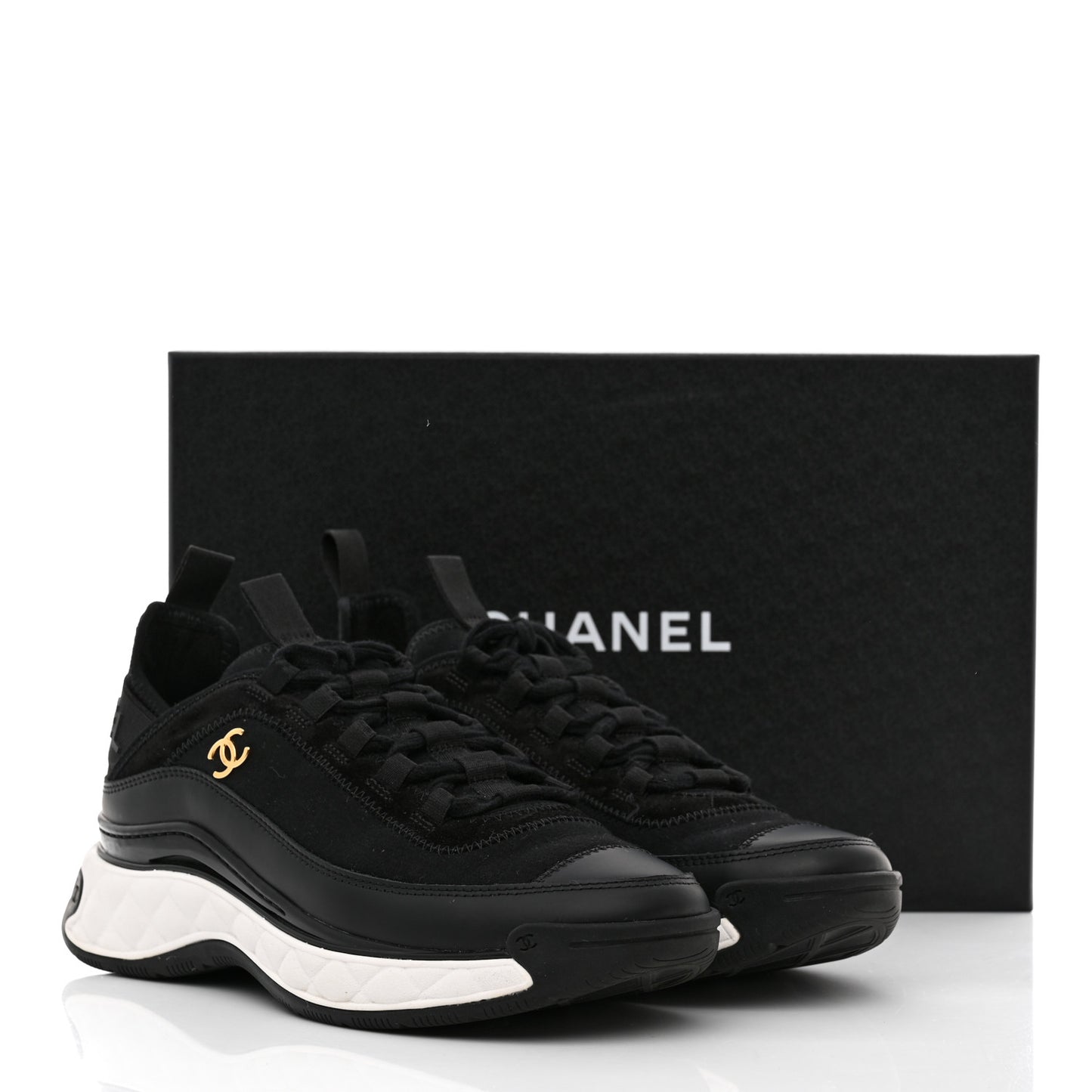 Velvet Calfskin Mixed Fibers CC Sneakers 38 Black
