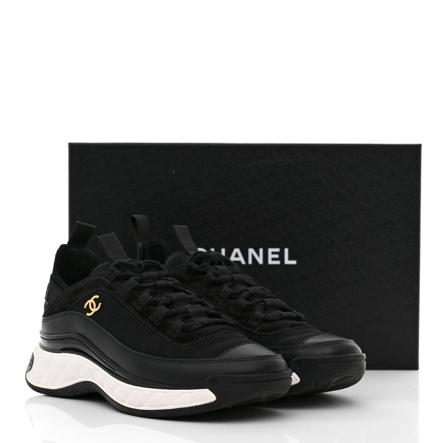 Chanel Velvet Calfskin Mixed Fibers CC Sneakers 38 Black 9 of 9