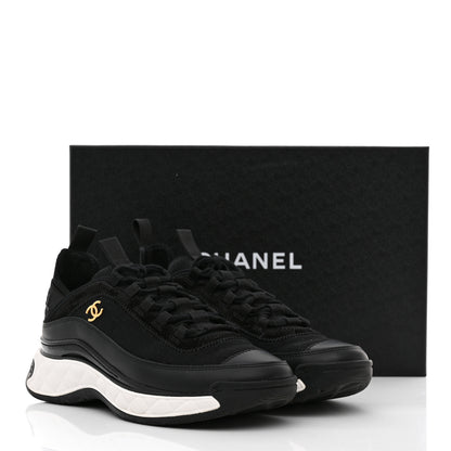 Chanel Velvet Calfskin Mixed Fibers CC Sneakers 38 Black 9 of 9