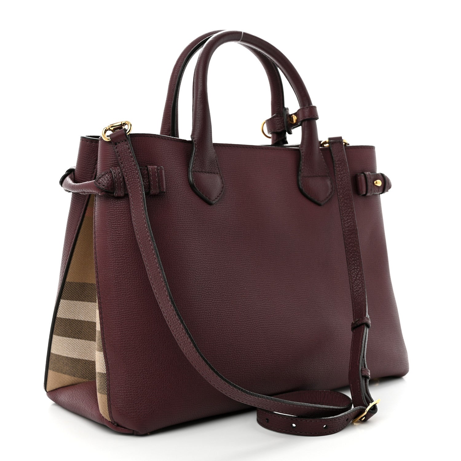 Burberry Derby Calfskin House Check Medium Banner Tote Mahogany Red 3 of 13