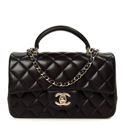 Chanel Lambskin Quilted Mini Top Handle Rectangular Flap Dark Brown 1 of 12