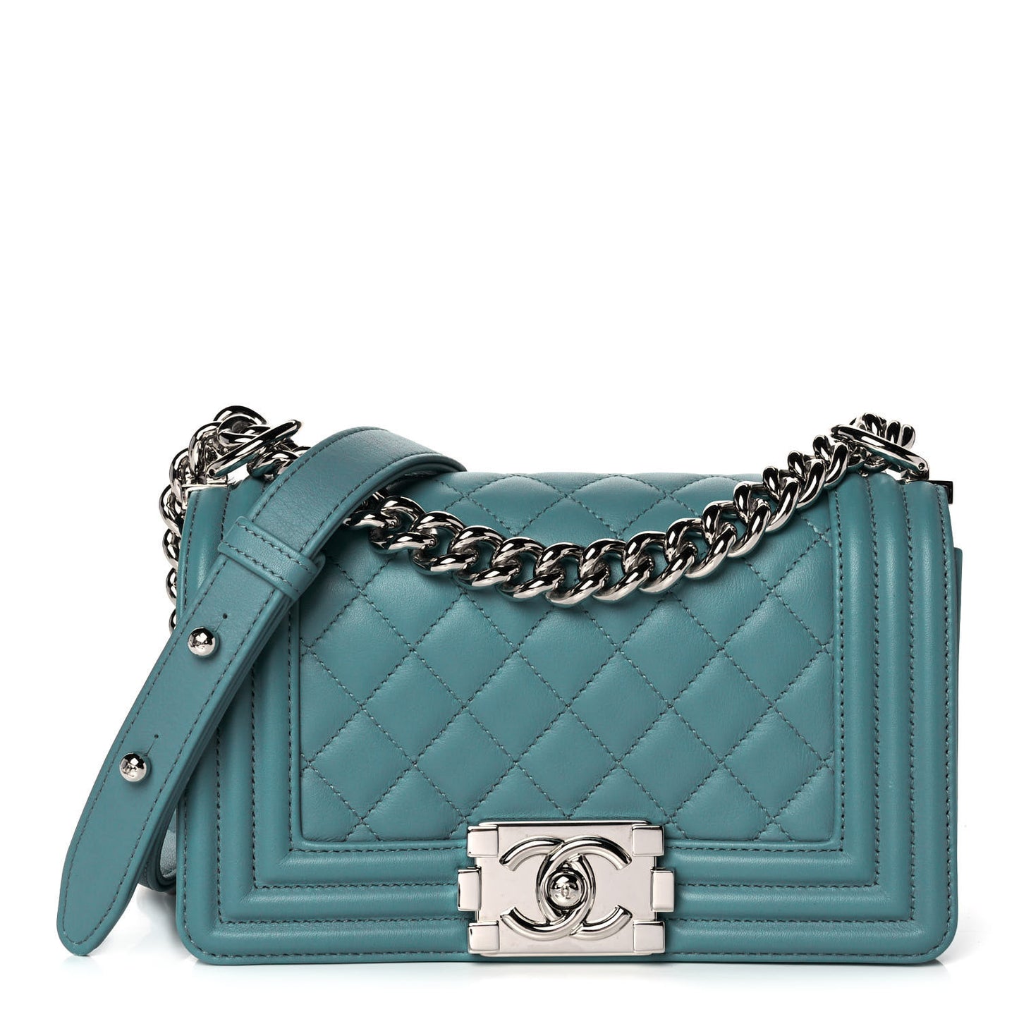 Lambskin Quilted Small Boy Flap Dark Turquoise