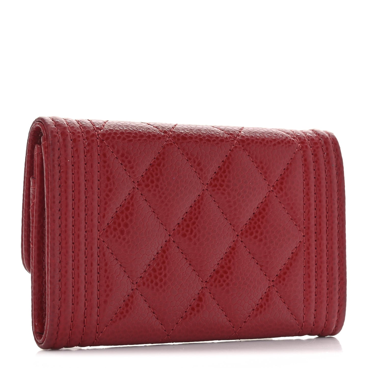 Caviar Quilted Boy Flap Card Holder Wallet Red